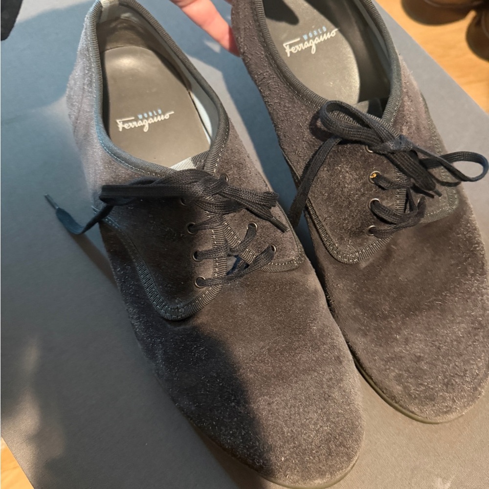 Salvatore Ferragamo Men's Dark Gray Suede Oxfords